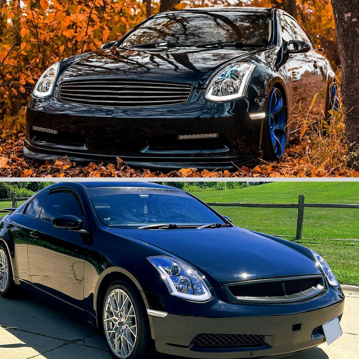 2003-2007 Infiniti G35 Coupe LED Bar Projector Headlights w/ Sequential Turn Signals (Chrome Housing/Clear Lens)