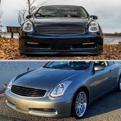 2003-2007 Infiniti G35 Coupe LED Bar Projector Headlights w/ Sequential Turn Signals (Chrome Housing/Clear Lens)
