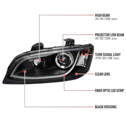 2008-2009 Pontiac G8 LED Bar Projector Headlights (Matte Black Housing/Clear Lens)