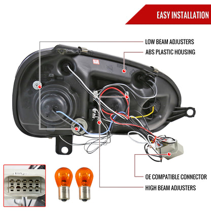2006-2008 Volkswagen Golf Rabbit/ 2006-2010 Jetta Dual Halo Projector Headlights (Glossy Black Housing/Smoked Lens)