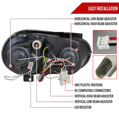 1999-2006 Volkswagen Golf Mk4 GTI/R32 Cabrio Dual Halo Projector Headlights (Matte Black Housing/Clear Lens)