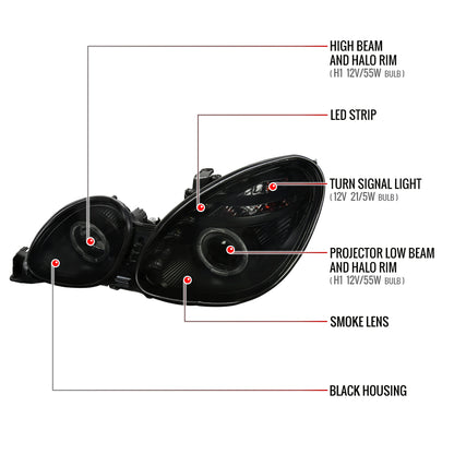 1998-2005 Lexus GS300/GS400/GS430 Halo Projector Headlights w/ SMD LED Light Strip (Black Housing/Smoked Lens)