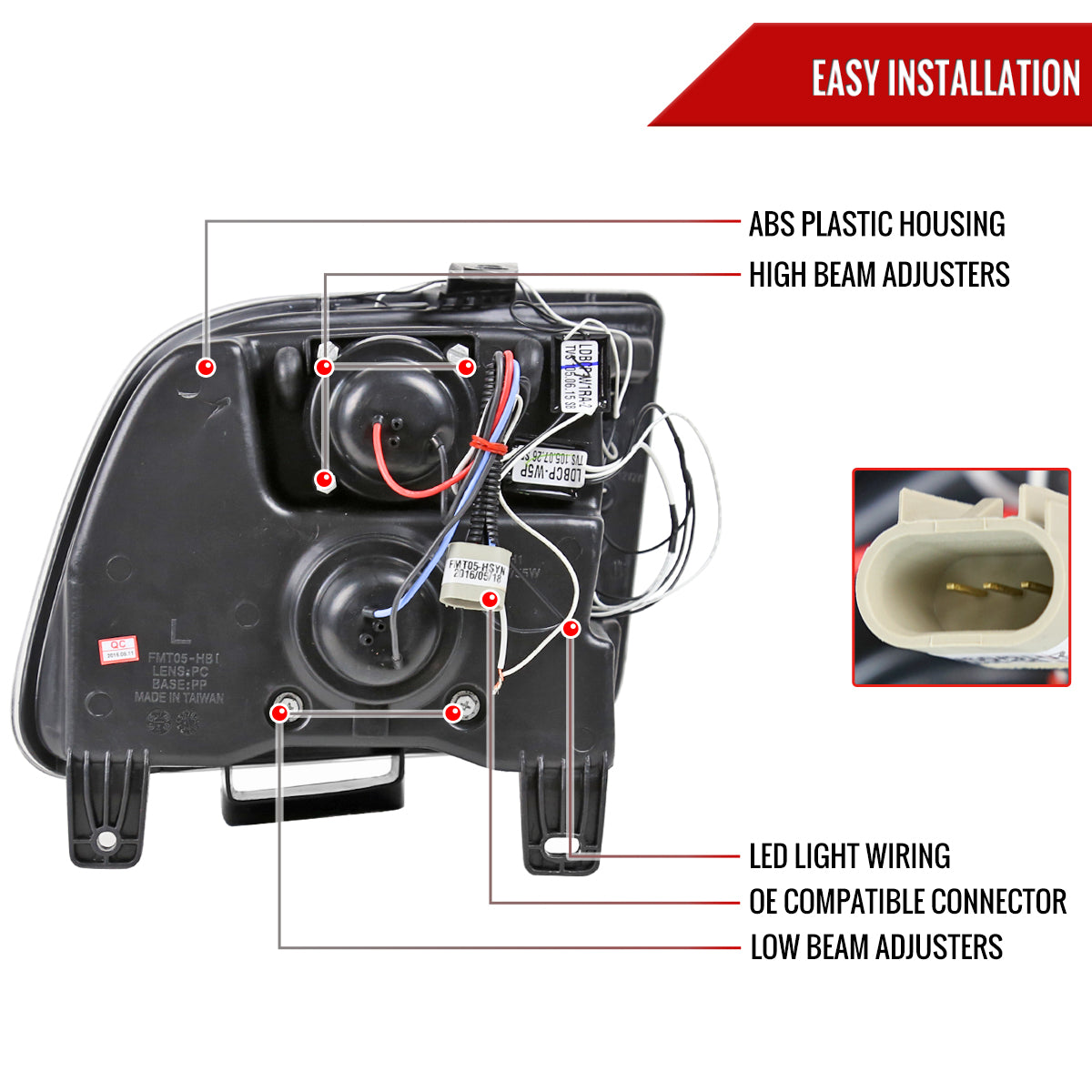 2005-2009 Ford Mustang Halo Projector Headlights w/ LED Light Strip (Chrome Housing/Clear Lens)
