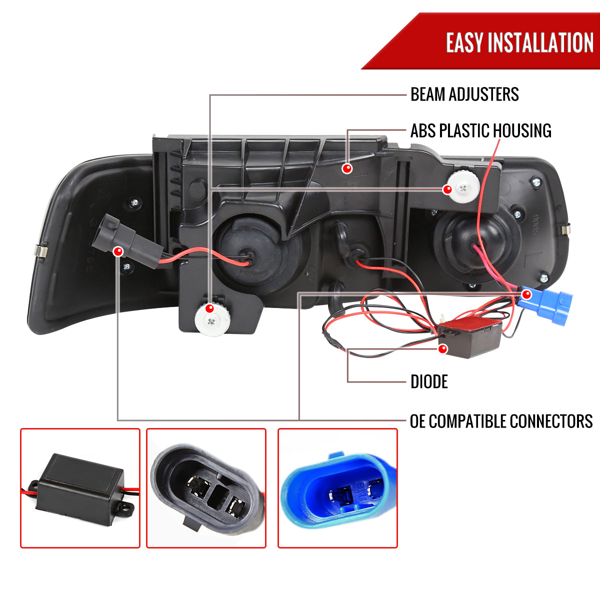 1999-2002 Chevrolet Silverado/ 2000-2006 Tahoe Suburban Dual Halo Projector Headlights (Chrome Housing/Clear Lens)