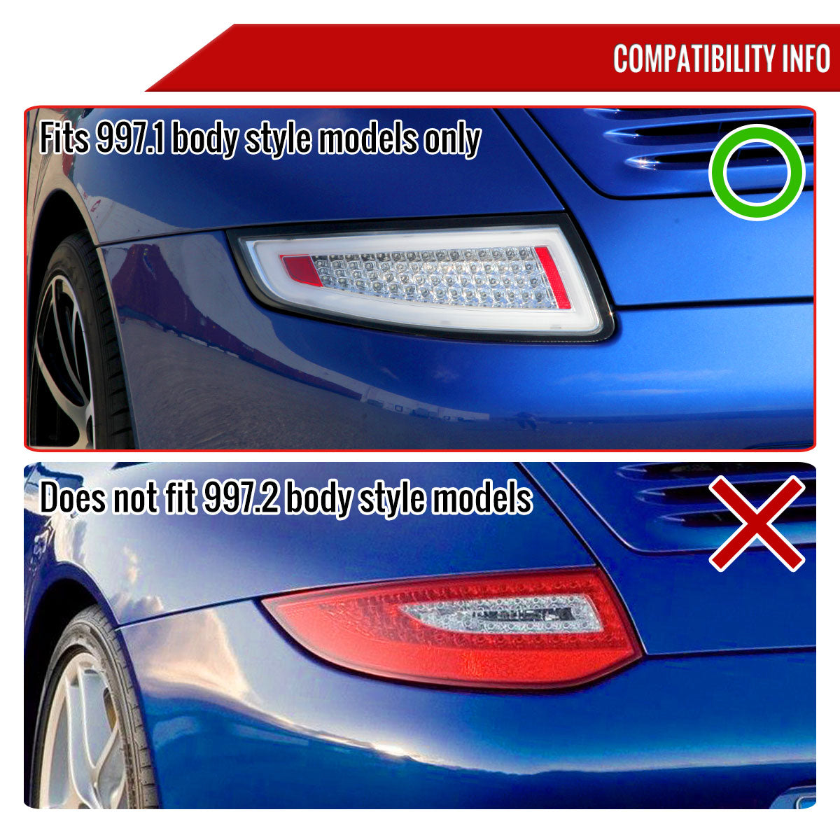 2005-2008 Porsche 911 997 Carrera / 2007-2009 911 997 GT3 LED Tail Lights (Matte Black Housing/Clear Lens)
