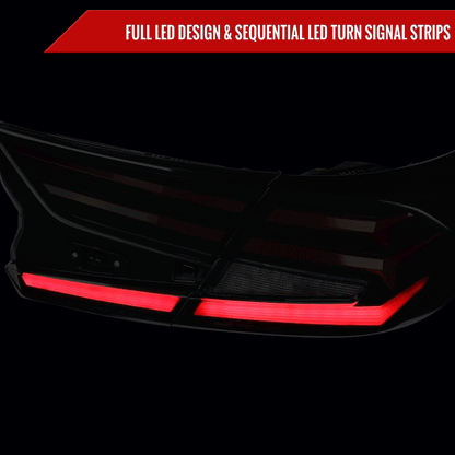 2018-2022 Honda Accord Sedan Red LED Sequential Signal Tail Lights (Matte Black Housing/Smoked Lens)
