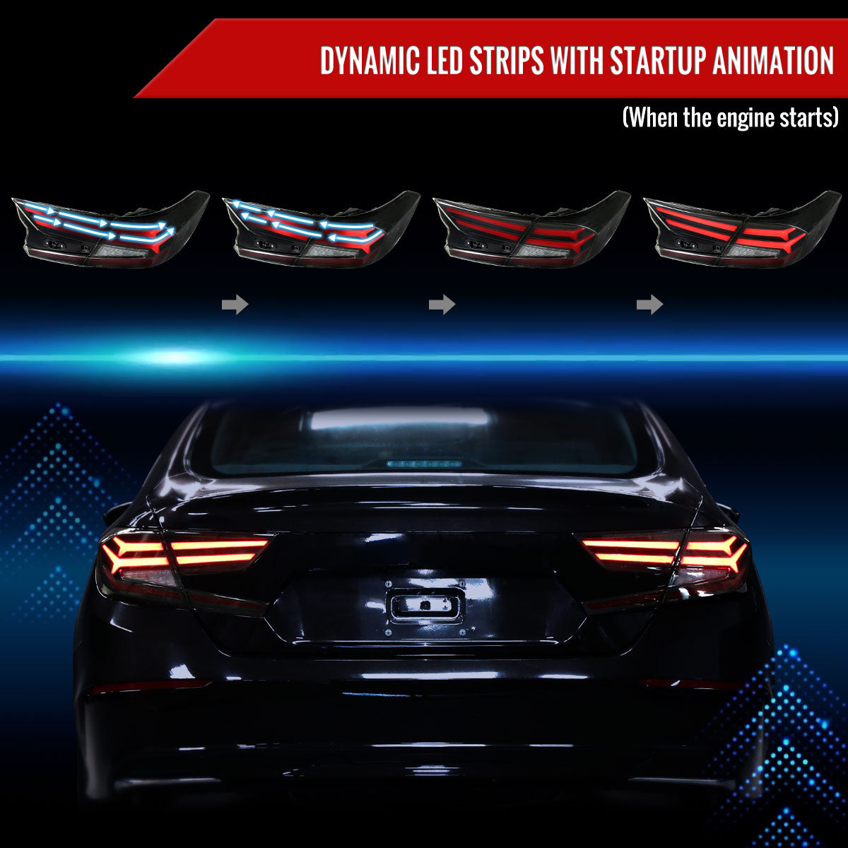 2018-2022 Honda Accord Sedan Red LED Sequential Signal Tail Lights (Matte Black Housing/Smoked Lens)