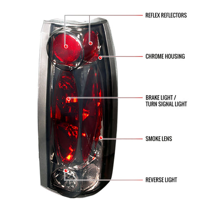 1988-2000 Chevrolet C/K C10/Silverado/Tahoe/Suburban GMC Sierra/Jimmy/Yukon Tail Lights (Chrome Housing/Smoked Lens)
