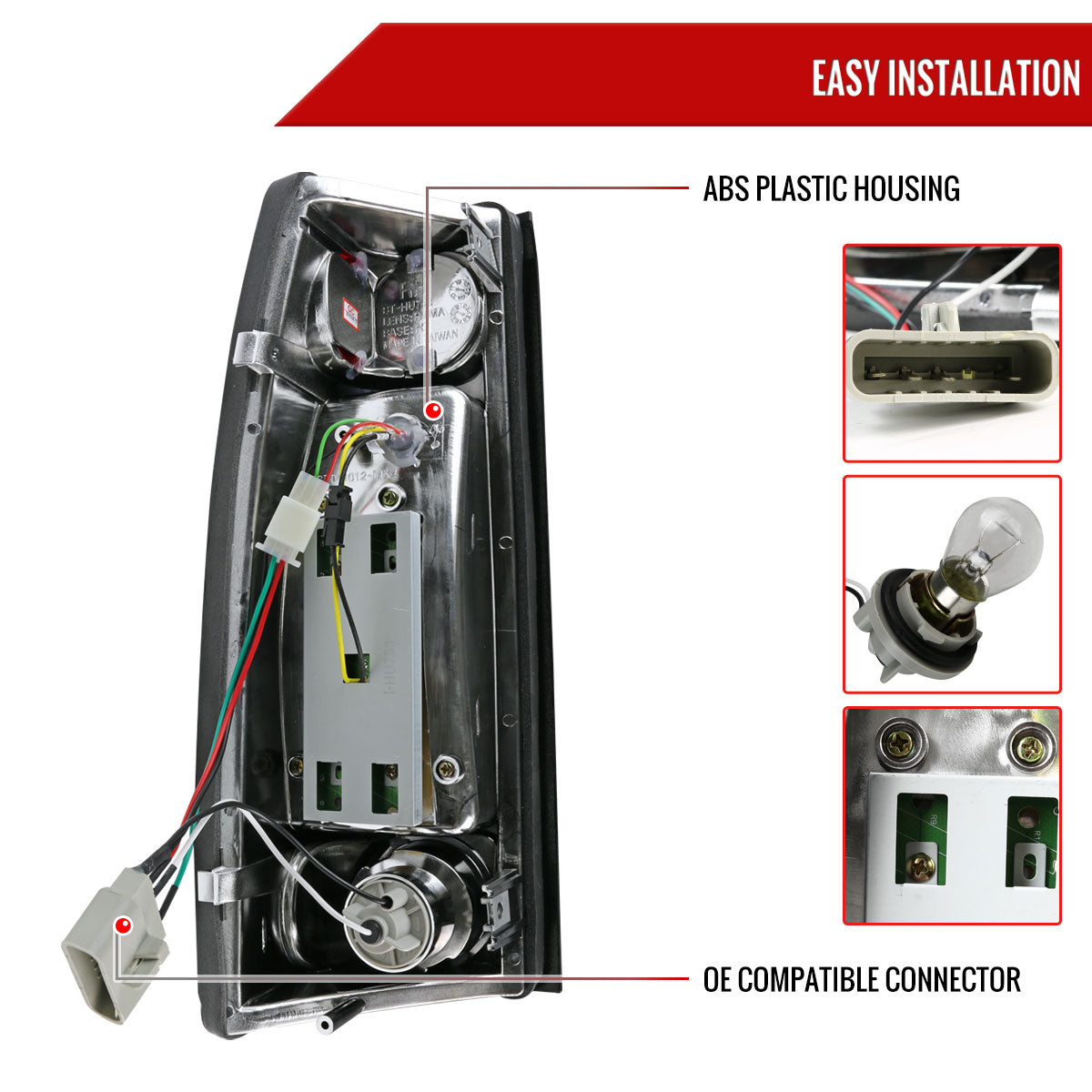 1988-2000 Chevrolet C/K C10/Silverado/Tahoe/Suburban GMC Sierra/Jimmy/Yukon LED Tail Lights (Chrome Housing/Red Clear Lens)