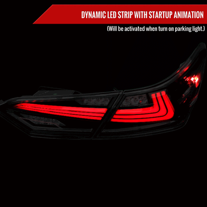 2018-2022 Toyota Camry LED Tail Lights w/ Sequential Signal Lamps (Glossy Black Housing/Smoked Lens)