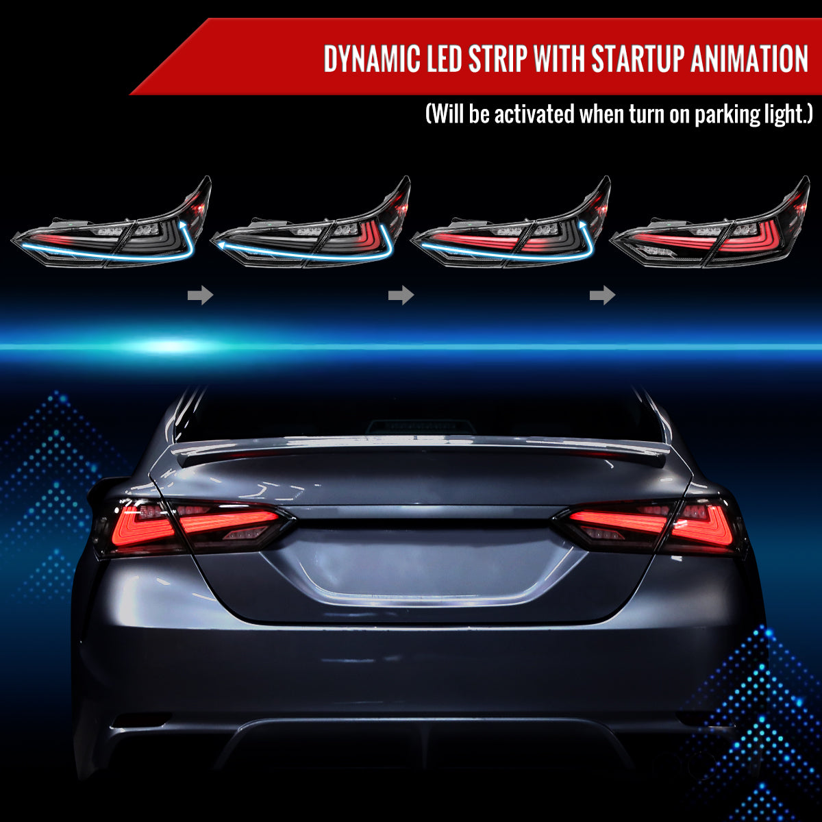 2018-2022 Toyota Camry LED Tail Lights w/ Sequential Signal Lamps (Matte Black Housing/Clear Lens)