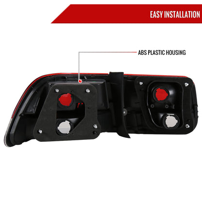 1996-2000 Honda Civic Coupe Tail Lights (Chrome Housing/Red Clear Lens)