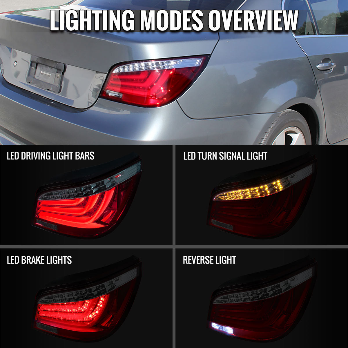 2004-2007 BMW E60 5 Series Sedan LED Tail Lights (Chrome Housing/Red Clear Lens)