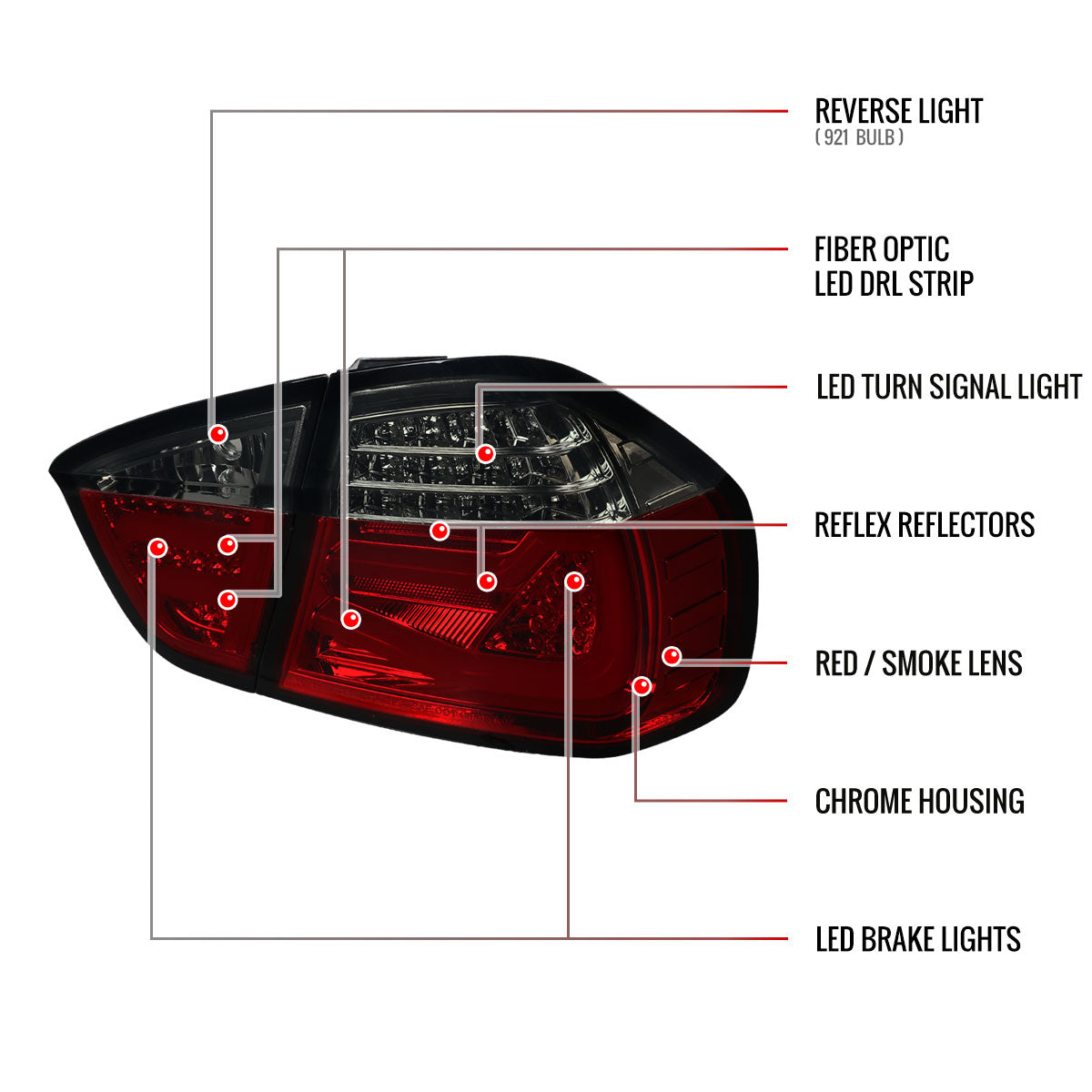 2006-2008 BMW E90 3 Series Sedan LED Tail Lights (Chrome Housing/Red Smoked Lens)