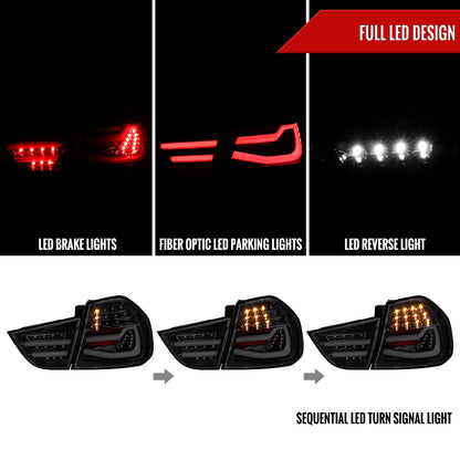 2009-2011 BMW E90 3-Series 4Dr Sedan Red LED Tail Light (Glossy Black Housing/Clear Lens)