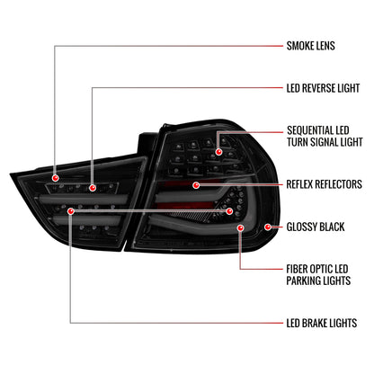 2009-2011 BMW E90 3-Series 4Dr Sedan Red LED Tail Light (Glossy Black Housing/Clear Lens)