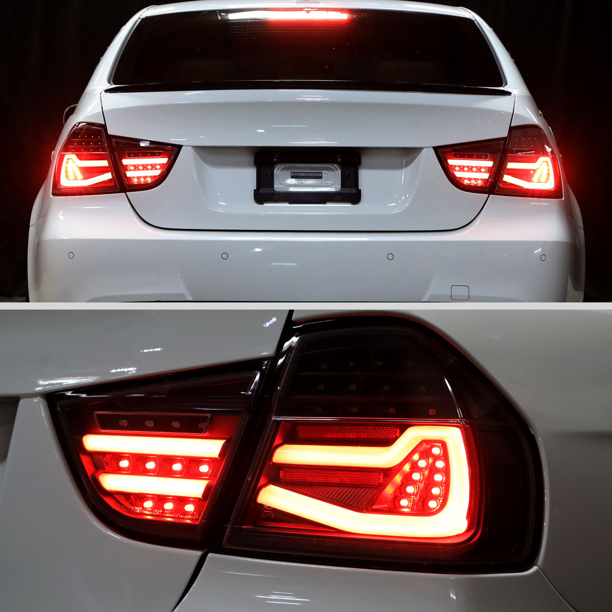 2009-2011 BMW E90 3-Series 4Dr Sedan Red LED Tail Light (Matte Black Housing/Clear Lens)