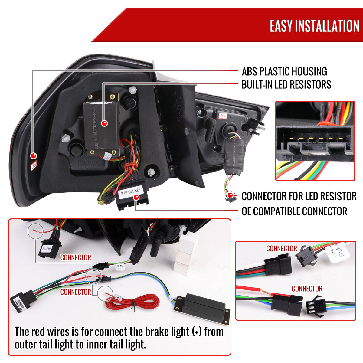2009-2011 BMW E90 3-Series 4Dr Sedan Red LED Tail Light (Matte Black Housing/Clear Lens)
