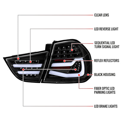 2009-2011 BMW E90 3-Series 4Dr Sedan Red LED Tail Light (Matte Black Housing/Clear Lens)