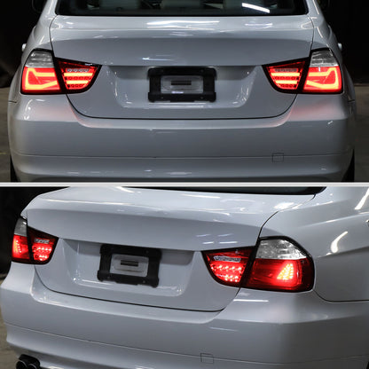 2009-2011 BMW E90 3-Series 4Dr Sedan Red LED Tail Light (Chrome Housing/Red Clear Lens)