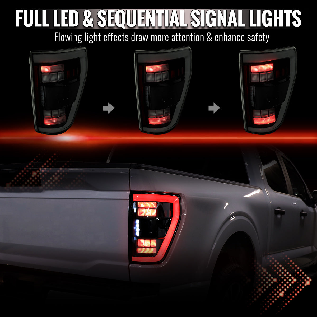 2021??2023 Ford F-150 LED Tail Lights w/ Switchback Sequential Turn Signals (Glossy Black Housing / Smoked Lens)