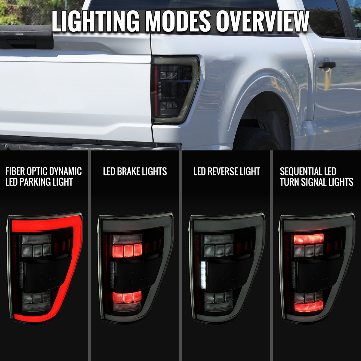 2021??2023 Ford F-150 LED Tail Lights w/ Switchback Sequential Turn Signals (Glossy Black Housing / Smoked Lens)