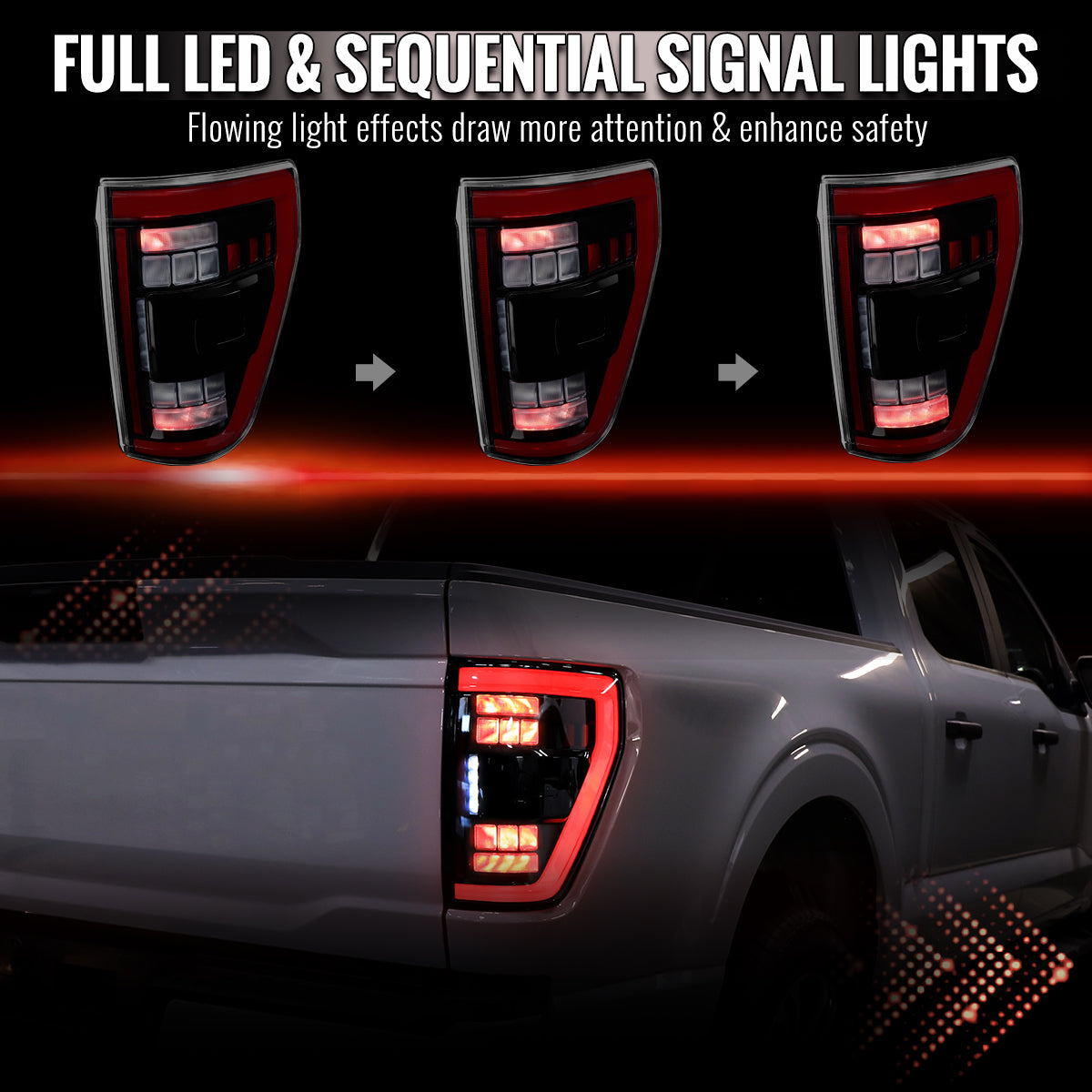 2021??2023 Ford F-150 LED Tail Lights w/ Switchback Sequential Turn Signals (Black Housing / Clear Lens)