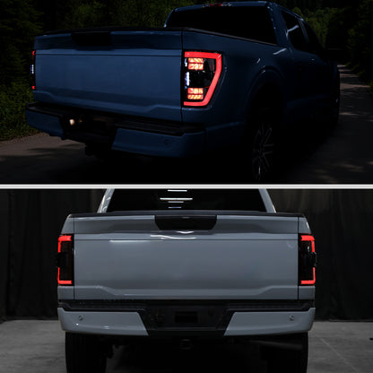 2021??2023 Ford F-150 LED Tail Lights w/ Switchback Sequential Turn Signals (Black Housing / Clear Lens)
