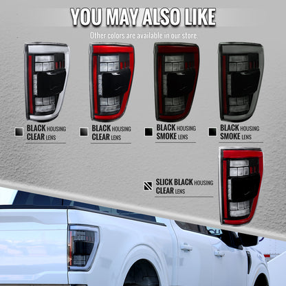 2021??2023 Ford F-150 LED Tail Lights w/ Switchback Sequential Turn Signals (Matte Black Housing / Clear Lens)