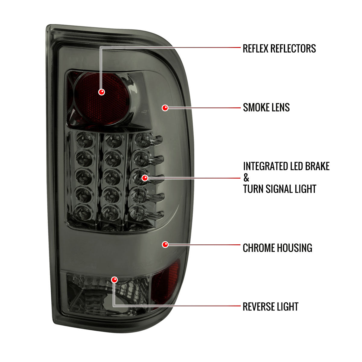 1997-2007 Ford F-150/F-250/F-350/F-450/F-550 Styleside LED Tail Lights (Chrome Housing/Smoked Lens)