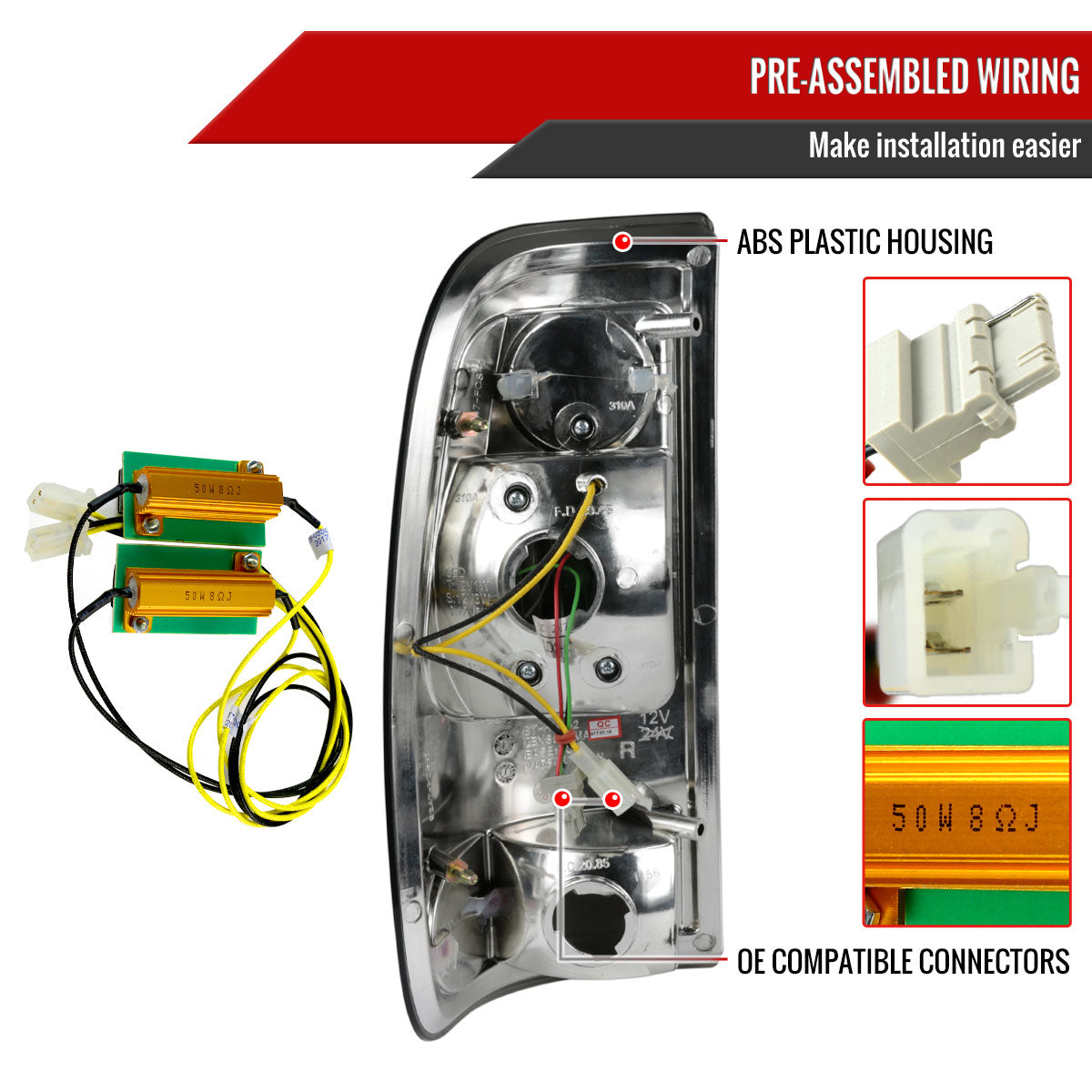 1997-2007 Ford F-150/F-250/F-350/F-450/F-550 Styleside LED Tail Lights (Chrome Housing/Red Clear Lens)