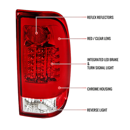 1997-2007 Ford F-150/F-250/F-350/F-450/F-550 Styleside LED Tail Lights (Chrome Housing/Red Clear Lens)