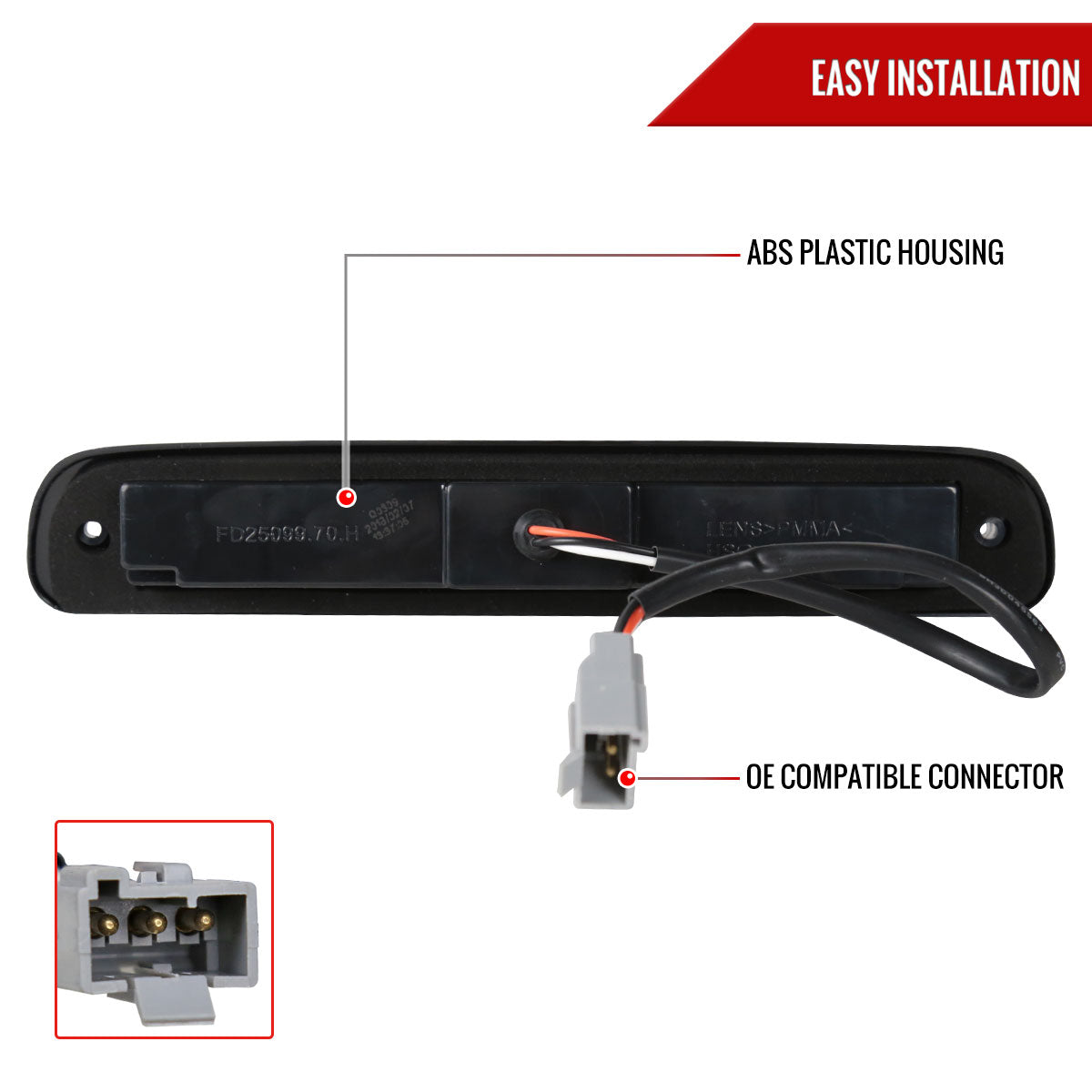 1993-2016 Ford F-250/F-350/F-450/F-550/Ranger Mazda B Series Pickup LED 3rd Brake Tail Light (Chrome Housing/Smoked Lens)