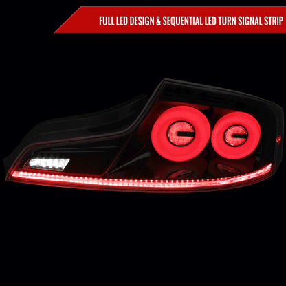 2003-2007 Infiniti G35 Coupe Red LED Halo Sequential Signal Tail Lights (Glossy Black Housing/Clear Lens)