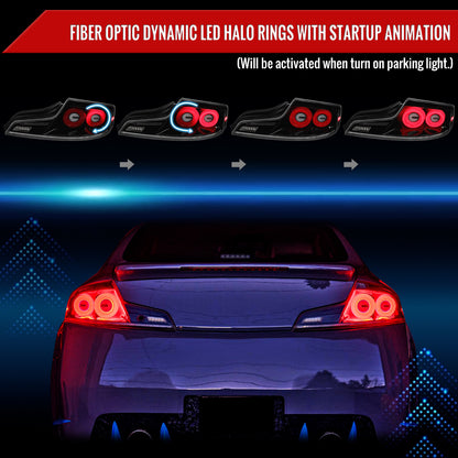 2003-2007 Infiniti G35 Coupe Red LED Halo Sequential Signal Tail Lights (Glossy Black Housing/Clear Lens)