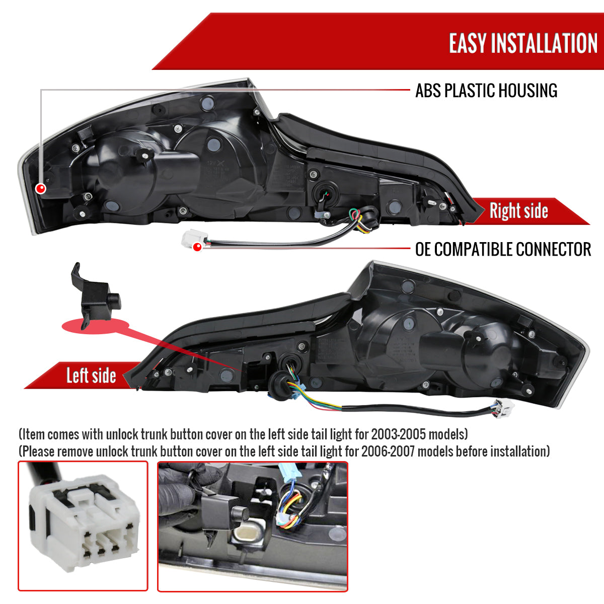 2003-2007 Infiniti G35 Coupe Red LED Halo Sequential Signal Tail Lights (Glossy Black Housing/Clear Lens)