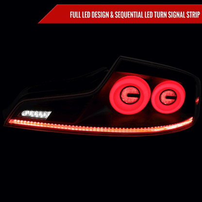 2003-2007 Infiniti G35 Coupe White LED Halo Sequential Signal Tail Lights (Matte Black Housing/Smoked Lens)