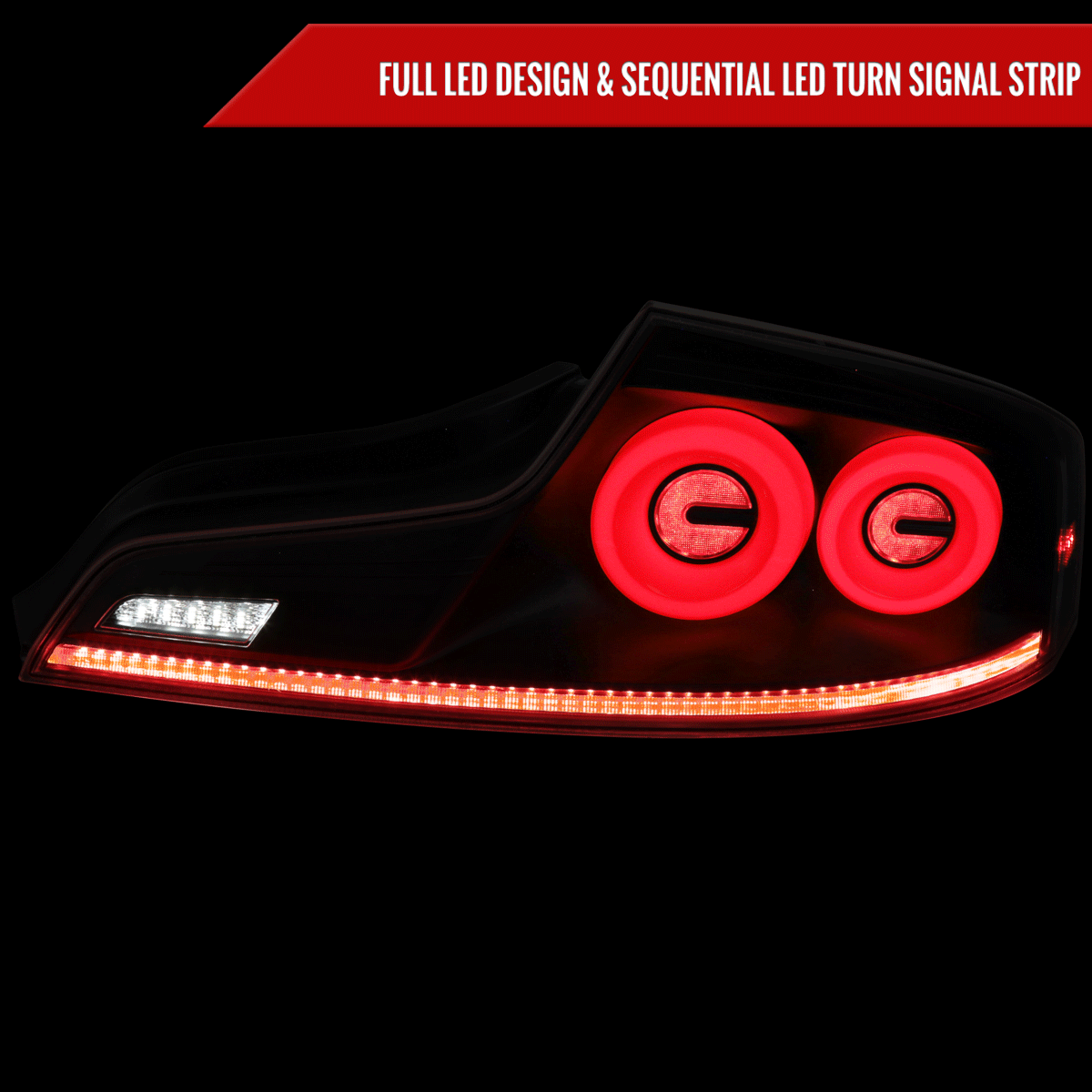2003-2007 Infiniti G35 Coupe Red LED Halo Sequential Signal Tail Lights (Matte Black Housing/Smoked Lens)