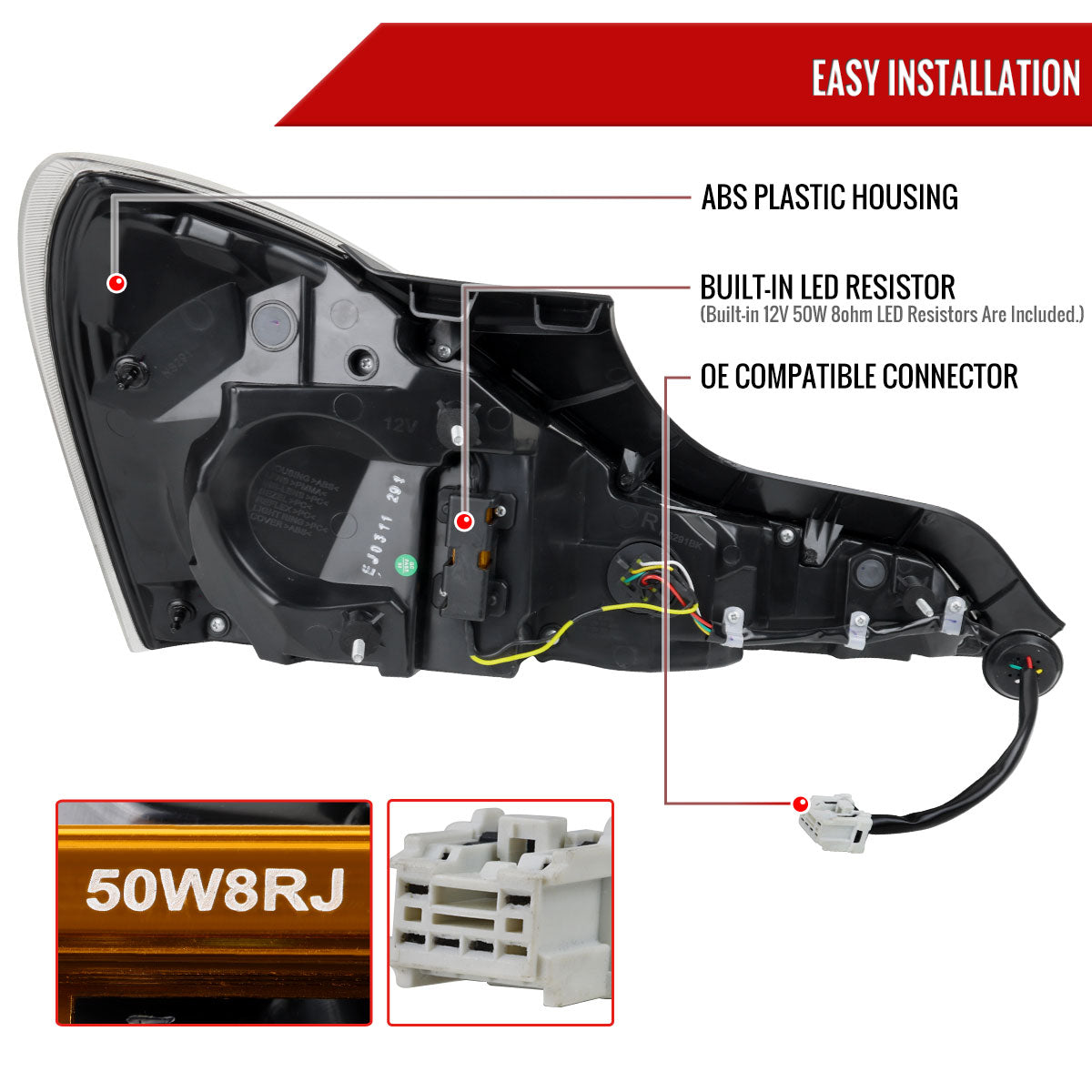 2008-2013 Infiniti G37/2014-2015 Q60 Coupe/Convertible Red LED Tail Lights w/ Switchback Sequential Turn Signals (Glossy Black Housing / Clear Lens)