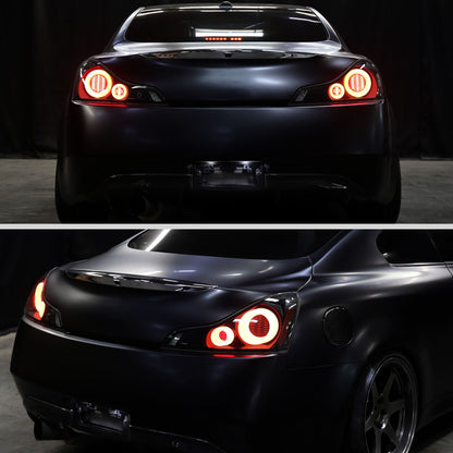 2008-2013 Infiniti G37/2014-2015 Q60 Coupe/Convertible LED Tail Lights w/ Switchback Sequential Turn Signals (Black Housing / Smoked Lens)
