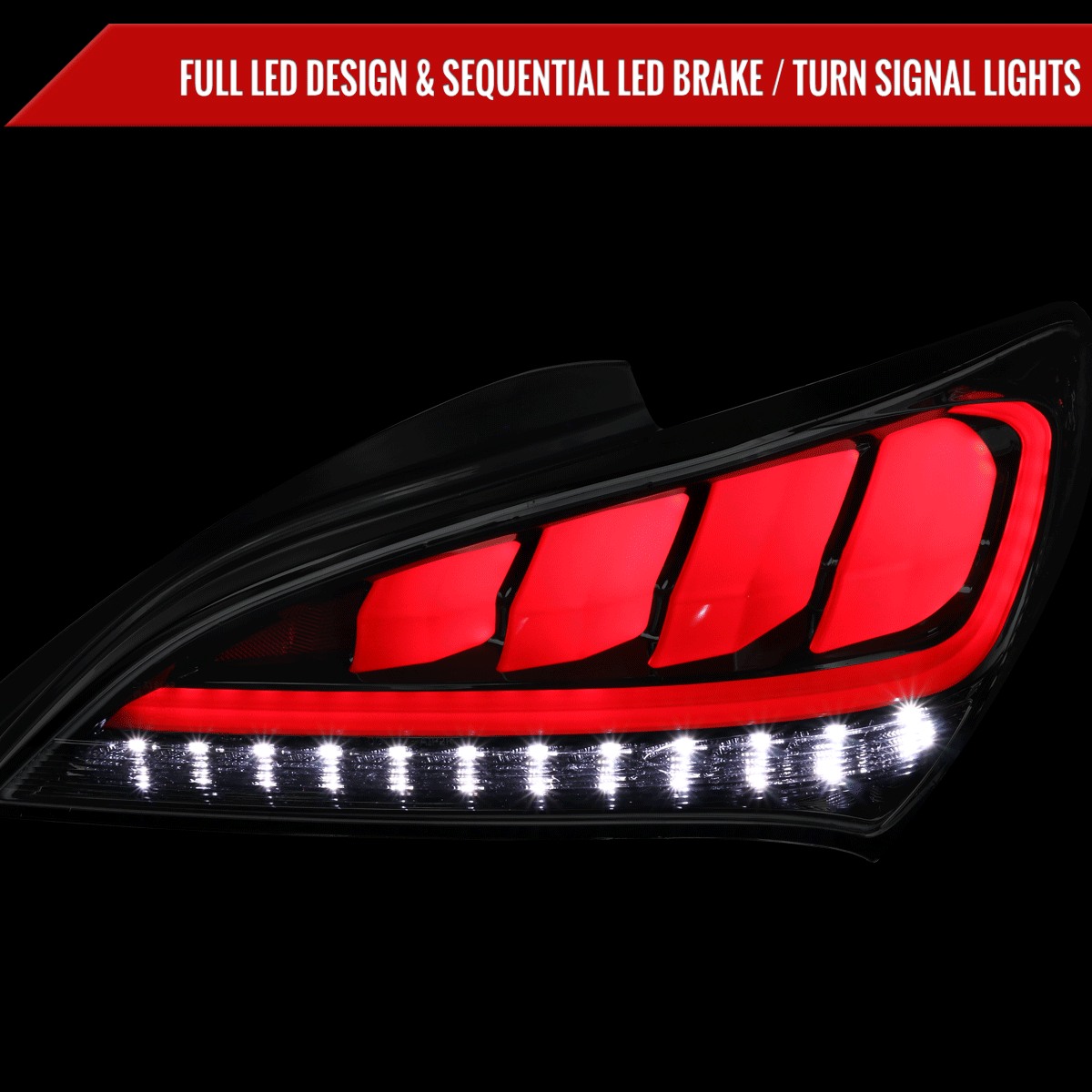 2010-2016 Hyundai Genesis Coupe Red Bar Sequential LED Tail Lights (Jet Black Housing/Clear Lens)