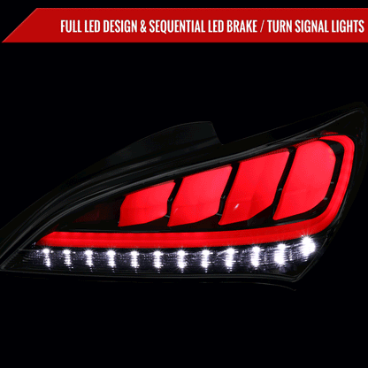 2010-2016 Hyundai Genesis Coupe Red Bar Sequential LED Tail Lights (Jet Black Housing/Clear Lens)