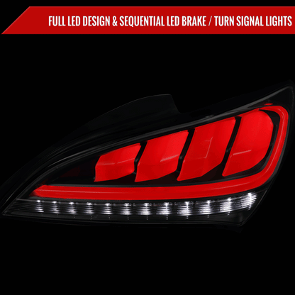 2010-2016 Hyundai Genesis Coupe Red Bar Sequential LED Tail Lights (Satin Black Housing/Clear Lens)