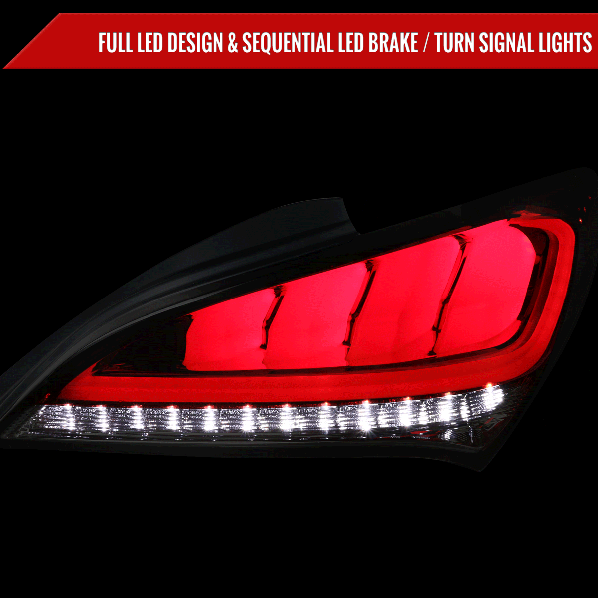 2010-2016 Hyundai Genesis Coupe White Bar Sequential LED Tail Lights (Chrome Housing/Red Smoked Lens)