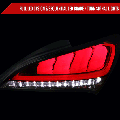 2010-2016 Hyundai Genesis Coupe White Bar Sequential LED Tail Lights (Chrome Housing/Red Smoked Lens)