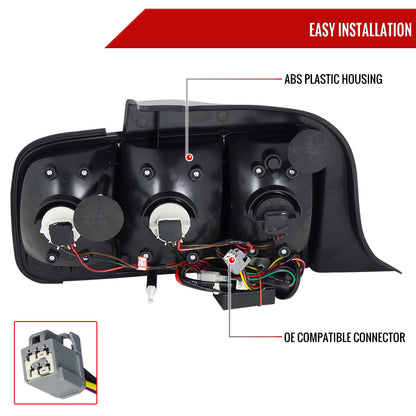 2005-2009 Ford Mustang Sequential LED Tail Lights (Glossy Black Housing/Smoked Lens)
