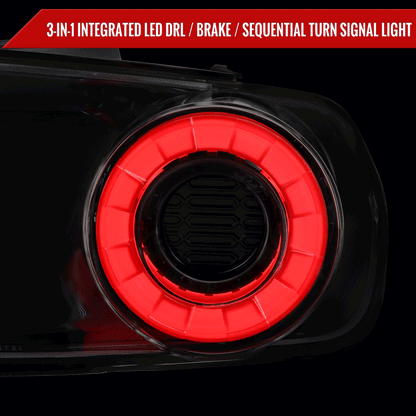 2015-2022 Ford Mustang Coupe/Convertible Red LED Bar Tail Lights (Glossy Black Housing/Clear Lens)