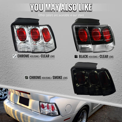 1999-2004 Ford Mustang Tail Lights (Chrome Housing/Smoked Lens)