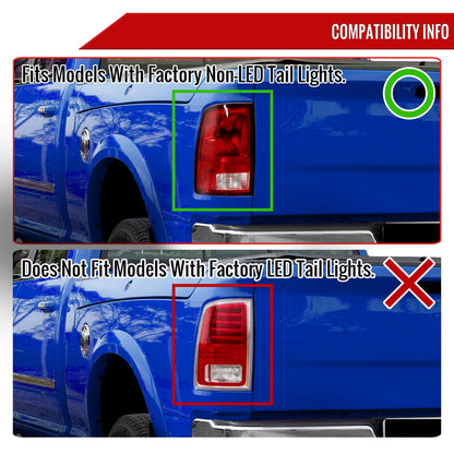2009-2018 Dodge RAM 1500 / 2019-2021 RAM Classic / 2010-2018 RAM 2500 3500 White Bar LED Tail Lights (Glossy Black Housing/Smoked Lens)