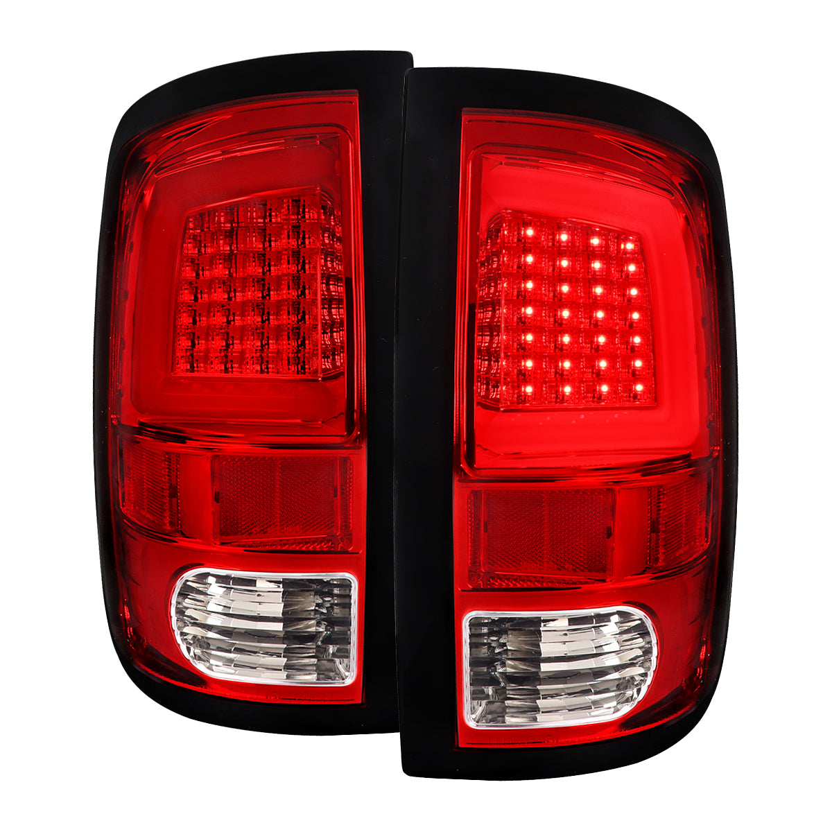 2009-2018 Dodge RAM 1500 / 2019-2021 RAM Classic / 2010-2018 RAM 2500 3500 White Bar LED Tail Lights (Chrome Housing/Red Lens)